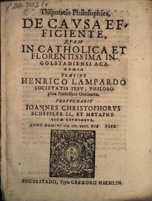 Disputatio Philosophica, De Causa Efficiente