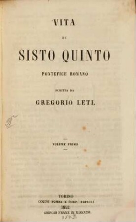 Vita di Sisto Quinto Pontefice Romano, 1