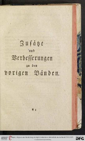 Zusaetze und Verbesserungen zu den vorigen Baenden