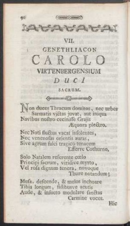 VII. Genethliacon Carolo Virtenberensium Duci Sacrum
