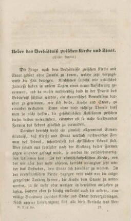 289-327 Ueber das Verhältniß zwischen Kirche und Staat : erster Artikel