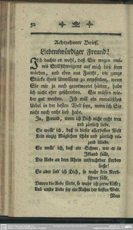 Achtzehnter Brief. Liebenswürdiger Freund!