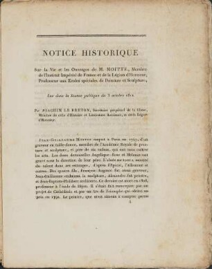 Notice Historique Sur la Vie les Ouvrages de M. Moitte, ...