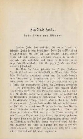 Friedrich Fröbel. Sein Leben und Wirken