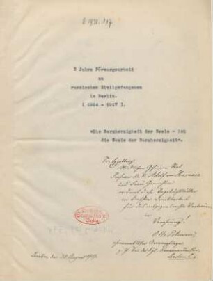 3 Jahre Fürsorgearbeit an russischen Zivilgefangenen in Berlin : (1914 - 1917)