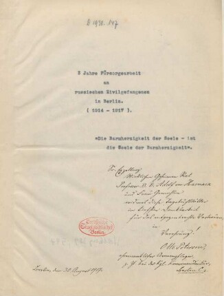 3 Jahre Fürsorgearbeit an russischen Zivilgefangenen in Berlin : (1914 - 1917)