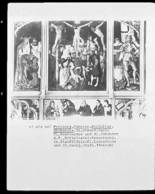 Kreuzigungsgruppe mit dem heiligen Hieronymus, Johannes dem Täufer und dem heiligen Laurentius