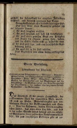 Vierte Vorlesung. Lebensdauer der Thierwelt.