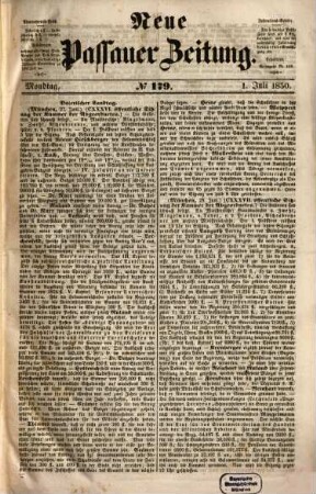 Neue Passauer Zeitung. 1850,7/12 = Jg. 3
