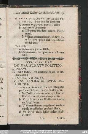 Articulus XXII. De Magistratu Politico.