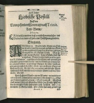 Hiobische Postill Auff den Neunzehenden Sonntag nach Trinit. [u. a.]