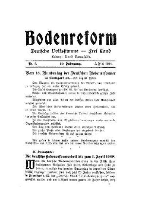 Die deutsche Bodenreformarbeit bis zum 1. April 1908