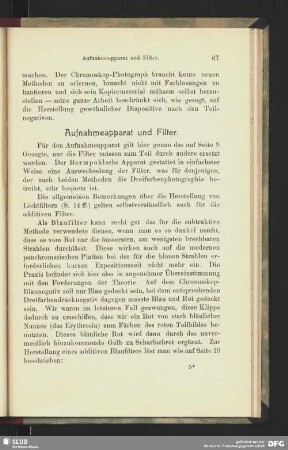 Aufnahmeapparat und Filter