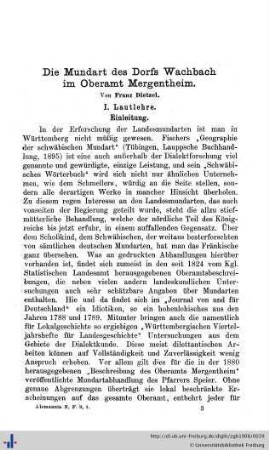 Die Mundart des Dorfs Wachbach im Oberamt Mergentheim. I.