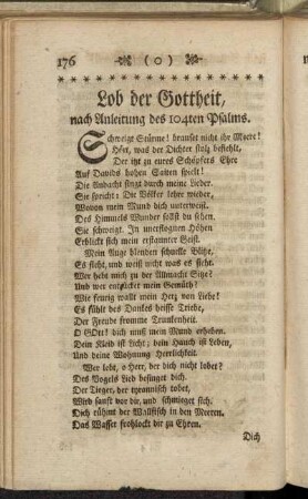 Lob der Gottheit, nach Anleitung des 104ten Psalms. - Die verschworene Liebe.