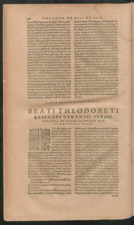 Beati Theodoreti Episcopi Cyrensis Sermo Tertius, De Angelis ...