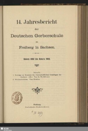 14.1902/03(1903): Jahresbericht der Deutschen Gerberschule zu Freiberg in Sachsen