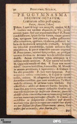 Progymnasma Decimum Octavum. Gratiarum actio post epulas.