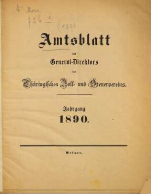 Amtsblatt des General-Direktors des Thüringischen Zoll- und Steuervereins. 1890