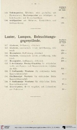 Luster, Lampen, Beleuchtungsgegenstände (Nr. 147-156)