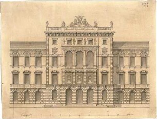 Neureuther, Gottfried von; München; Königlich - Bayerische Polytechnische Schule (TU) - Hauptgebäude - Mittelrisalit (Aufriss)