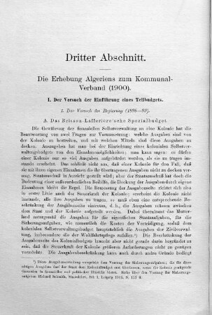 Dritter Abschnitt. Die Erhebung Algeriens zum Kommunalverband (1900).