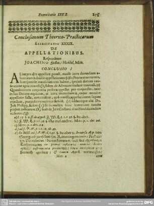 Exercitatio XXXIX. De Appellationibus. Respondente Joachimo Ficker, Hirschf, Misn.