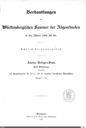 2,30: Landtag Württemberg - Kammer 2, Beilagen 1866-1868, Bd. 2,1