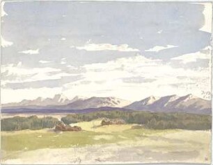 Neureuther, Lorenz; Landschaftskizzen - Landschaft mit Bergen im Hintergrund (Ansicht)