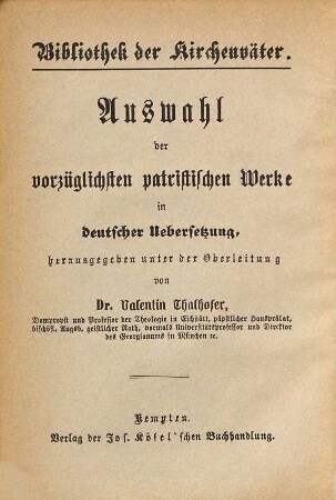 Bibliothek der Kirchenväter : eine Auswahl patristischer Werke in deutscher Übersetzung, 71