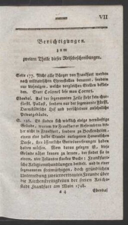 Berichtigungen. zum zweiten Theile dieser Reisebeschreibungen.