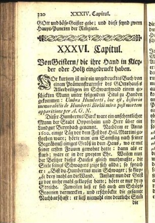 XXXVI. Capitul. Von Geistern / die ihre Hand in Kleyder oder Holtz eingedruckt haben.