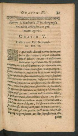 Quum Academia Wittenbergensis natalem centesimum primum ageret. Oratio V.