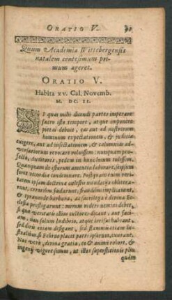 Quum Academia Wittenbergensis natalem centesimum primum ageret. Oratio V.