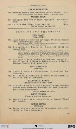 Gemälde und Aquarelle (Nr. 383-410)
