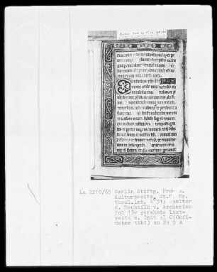 Psalter der Mechthild von Anhalt — Initiale C (onfitebor tibi) und Dreiviertelbordüre, Folio 13verso