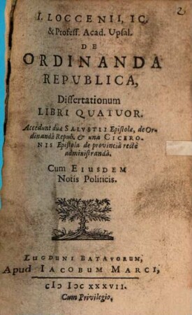 De ordinanda republica dissertationum libri IV.