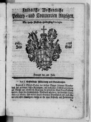 27tes Stück, Ausgabe vom 3. Julii 1767