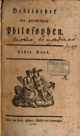 Bibliothek der griechischen Philosophen, Erster Band