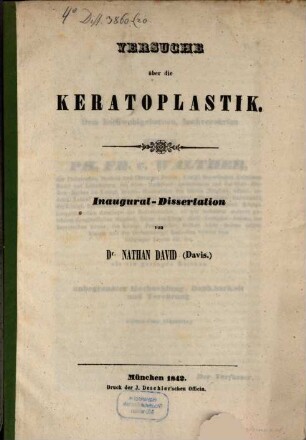 Versuche über die Keratoplastik : Inaugural-Dissertation
