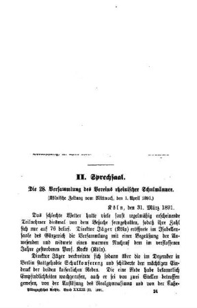 Sprechsaal : Die 28. Versammlung des Vereins rheinischer Schulmänner [März 1891]