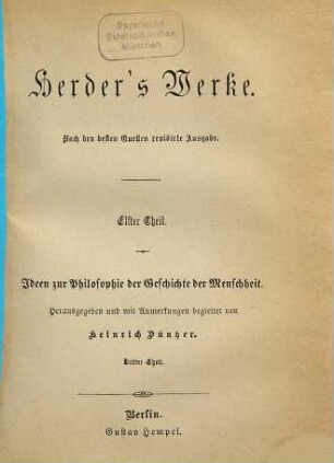 Herders Werke, 11 : Ideen zur Philosophie der Geschichte der Menschheit ; 3