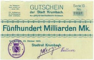 Geldschein / Notgeld, 500 Milliarden Mark, 23.10.1923