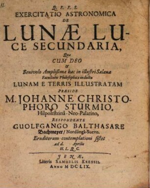 Exercitatio Astronomica De Lunae Luce Secundaria