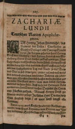 Zachariae Lundii Teutscher Nation Apophthegmata.