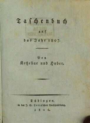 Taschenbuch auf das Jahr 1807