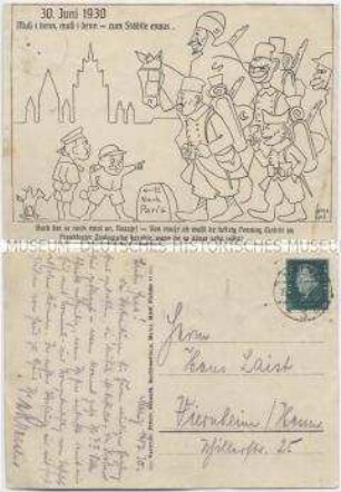 Rassistische Karikatur auf den Abzug der alliierten Besatzung aus dem Rheinland