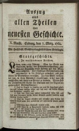 X. Nachl. Coburg, den 7. Merz, 1761.