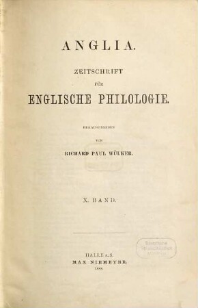 Anglia : journal of English philology, 10. 1888