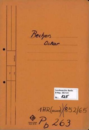 Personenheft Oskar Becher (*21.02.1890), SS-Obersturmführer